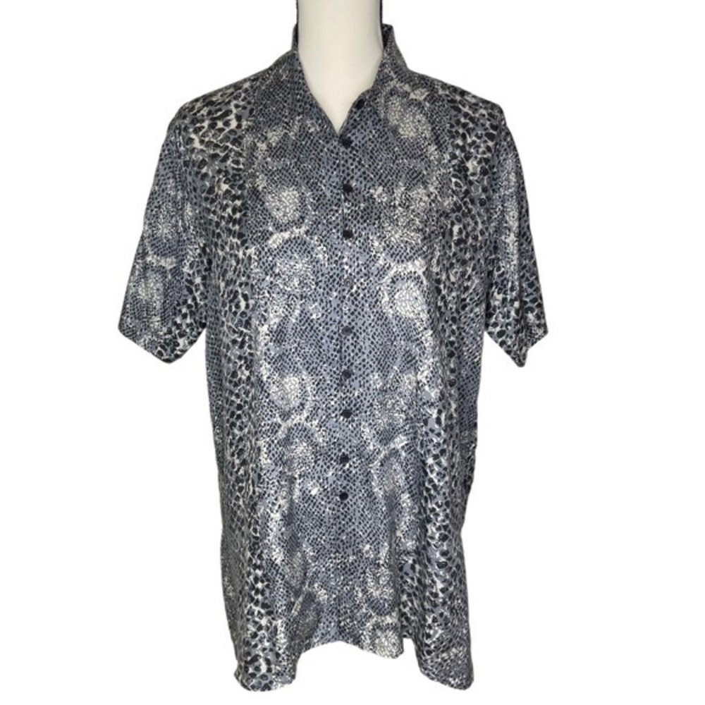 Vintage Bogari Studio‎ Top Black Gray Snake Print Silk Button Down Blouse Sz S